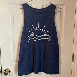 Women’s Navy Blue Graphic Tank Top - Sun Wave Design